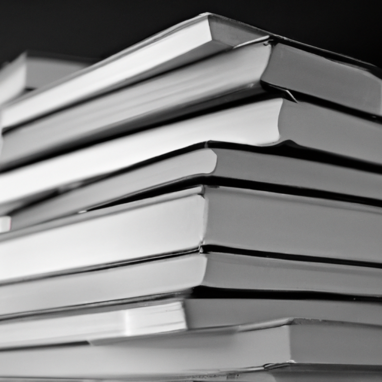 Une pile de livres fermés, avec des couvertures blanches et des tranches visibles.